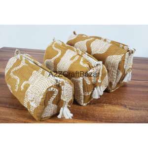 Ensemble de pochettes de voyage Jaipur Boho Chic, grandes, douces, durables, légères, écologiques, en tissu de coton pur, imprimées à la main - Product Image 3