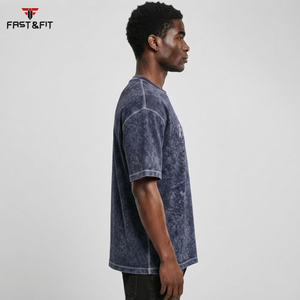 T-shirt Homme en Coton 100% Coupe Classique Délavé à l'Acide avec Logo Personnalisé, Tissu Satiné Lourd Décontracté à Séchage Rapide – Vente en Gros - Product Image 4