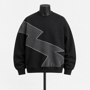 Sweat-shirt à col rond noir personnalisé pour homme, design graphique à empiècements contrastants, pull en molleton, streetwear, OEM ODM - Product Image 1