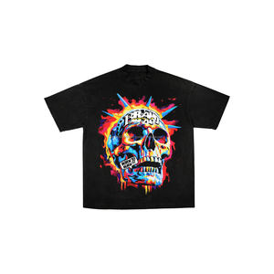 Camiseta de Hombre Personalizada de Lujo con Gráfico Extragrande, Doble Capa, Manga Larga, Cuello Alto con Pedrería, Lavado Ácido, Corte Holgado y Corto - Product Image 5