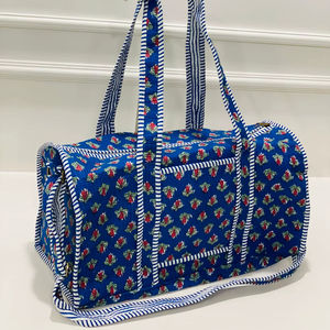 Bolsa de Viaje Impermeable de Algodón con Estampado Geométrico Azul, Bolsa de Hombro de Gran Capacidad para Fin de Semana, con Bolsillo Frontal - Product Image 1