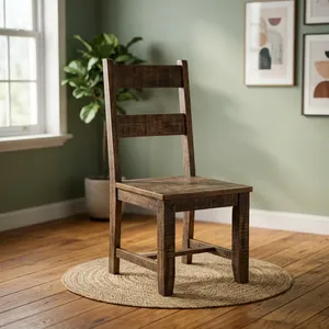 Chaise de salle à manger rustique en bois massif avec dossier, style ferme vintage, siège de cuisine en bois antique - Product Image 6