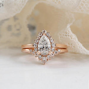 Igi/gia แล็บปลูกวินเทจ14K โรสโกลด์แต่งงาน/หมั้นแหวน unisex เพชรของขวัญครบรอบปาร์ตี้ด้วยลูกแพร์ตัดเพชร - Product Image 3