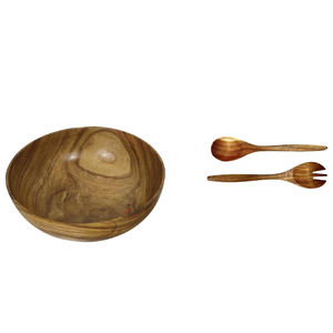 ชุดชามไม้อะคาเซียเป็นมิตรต่อสิ่งแวดล้อมทำด้วยมือพร้อมส้อมและช้อนงานปาร์ตี้ดีไซน์ทรงกลมสำหรับตกแต่งห้องครัวรับประทานอาหาร - Product Image 6