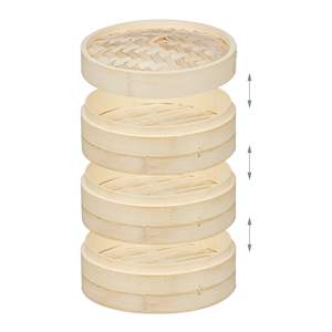 Vaporera Redonda de Bambú Ecológica de 3 Niveles, Mini Vaporera para Cocinar Dumplings y Verduras, Resistente al Calor y Portátil - Product Image 2