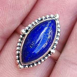 <b>Lapis</b> <b>Lazuli</b> <b>Ring</b> 925 Sterling Silver Handmade Boho Statement Promise Jewelry for Women Natural Marquise Shape Gemstone - Product Image 5