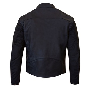 Classic <b>Long</b> Thin Cowhide Canvas <b>Leather</b> <b>Jacket</b> for Men Motorbike Vintage Biker Cafe Racer Style Europe Trend - Product Image 2