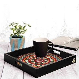 Premium Quality Star Crafts India Fancy Design MDF Wood Enamel Coated Polished Finish Rectangle Trays Dishwasher <b>Microwave</b> Safe - Product Image 2
