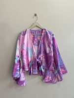 Blusa de seda al por mayor para mujer, top retro de playa con lazo frontal, top cruzado de seda