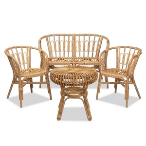 New Modern Minimalist Oval Loop Rattan Sofa Set Wood Eco-Friendly Outdoor Patio Living Room Seating Furniture Coffee Table - Product Image 1