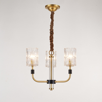 Lustre en cuivre américain pour salle à manger, salon, lampe suspendue en laiton antique avec abat-jour en verre 400k3992