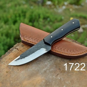 Cuchillo de caza de hoja fija de acero al carbono forjado a mano, punta caída, para bushcraft, con mango de Micarta, grado DIY, a granel - Product Image 1