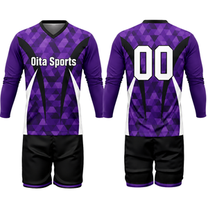 Uniforme de Voleibol Sublimado Morado y Negro para Hombre, Conjunto de Jersey de Manga Larga y Pantalones Cortos, Ropa Deportiva de Poliéster para Entrenamiento y Partido - Product Image 1