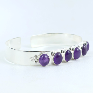 Wholesale Handmade 925 Sterling Silver Plated Natural Amethyst Gemstone Multi <b>Stone</b> Oval Cabochon Statement Cuff Bangle <b>Bracelet</b> - Product Image 3