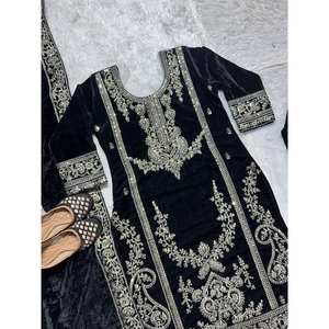 Conjunto de traje de diseñador para mujer con bordado y secuencia de codificación - Product Image 3