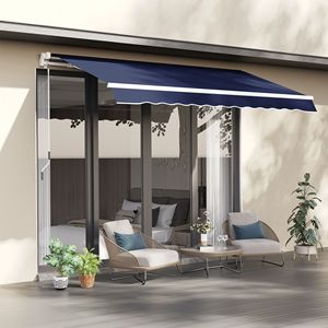 Tenda Parasole Manuale 8FT X 10FT con Manovella, Protezione UV, per Patio, Terrazza e Giardino, Facile da Aprire - Blu - Product Image 2
