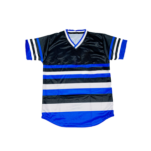 Premium Zeta Black Striped Unisex <b>Baseball</b> Jersey Women Blue White Sublimation Polyester Short Sleeve Athletic Shirt Stylish Fit - Product Image 1
