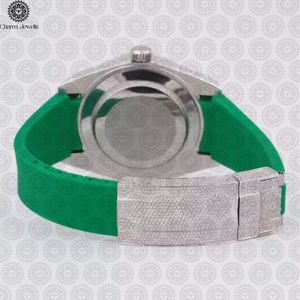 Reloj Redondo de Acero Inoxidable para Mujer Charm Jewells con Bisel de Diamantes, Correa de Silicona Verde, Movimiento de Cuarzo Analógico de Lujo - Product Image 4
