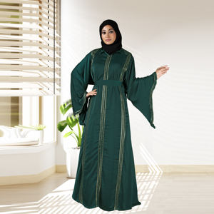 Abaya ample islamique Nida pour l'Aïd, élégante avec panneaux verticaux ornés, ceinture à la taille, manches longues, longueur au sol, pour femme - Product Image 2