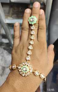 Wholesale Gold Plated Mint Green Kundan Hathphool for Women Floral Hand <b>Harness</b> Bracelet Adjustable Bridal Hand Jewelry - Product Image 2