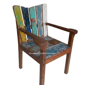 Chaise rustique artisanale avec accoudoirs en bois de bateau récupéré, couleur naturelle, écologique, pour intérieur/extérieur, hôtel, maison, villa - Product Image 2