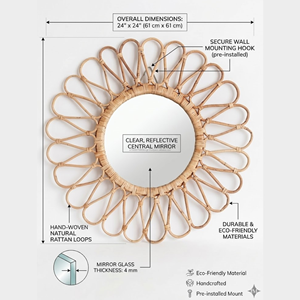 Handmade Bamboo Decorative Wall <b>Mirror</b> Round Rattan <b>Craft</b> <b>Mirror</b> for Gift Home Decor and Boutique Display - Product Image 3