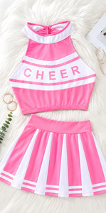 Cheerleading Uniform Set 3-Piece <b>Crop</b> <b>Top</b> And Skirt With Cheer Print For Adults In Black <b>Red</b> Green Colors - Product Image 4