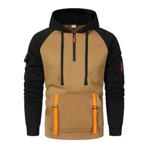 Sudadera con Capucha para Hombre, Manga Raglán, Diseño con Bolsillo y Media Cremallera, Corte Regular, Estilo Casual para Otoño, Beige, Negro, Naranja - Product Image 1