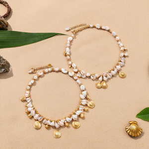 Gold Plated Shell Pearl Cluster Anklet-Waterproof Beach Jewelry - Product Image 3