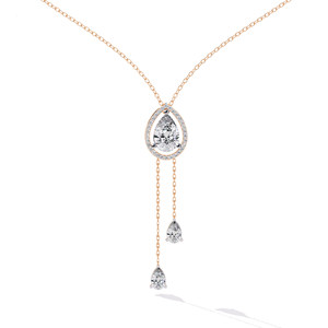 Collier élégant en or pur 14 carats avec diamant de laboratoire 1,45 carat en forme de poire, halo et chaîne pendante – Cadeau de mariage raffiné - Product Image 1