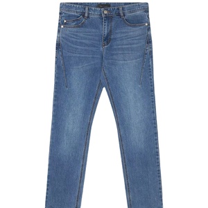 Jean en denim de coton délavé moyen pour homme, coupe droite, taille mi-haute, style décontracté d'été, pour jeunes et travailleurs d'âge moyen - Product Image 4