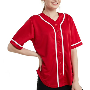 เสื้อเบสบอลคอวีสีแดงแขนสั้นระบายอากาศได้ดีเสื้อลำลองสไตล์สปอร์ตผู้ชายฤดูร้อนสีทึบผ้าซาตินโพลีเอสเตอร์ - Product Image 4