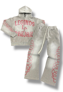 Custom Factory Luxury Rhinestone Acid Wash Sun Faded Screen Print <b>Zip</b>-Up Hoodie Sweatshirt and Joggers Flared Sweatpants Set - Product Image 6