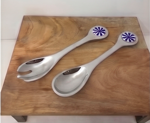 Pinwheel Ceramic Salad Server Duo Stainless Steel With Ceramic Inlay Cap Perfect for Home Kitchen Use and Hotel And Restaurants - Product Image 1