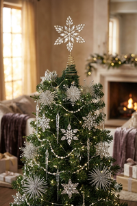 Décoration de sommet de sapin de Noël en forme de flocon de neige en cristal doré, ornée de strass vintage avec base spirale - Product Image 5