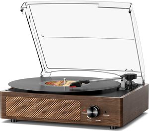 Tocadiscos <span class=keywords><strong>de</strong></span> Vinilo Retro, Reproductor <span class=keywords><strong>de</strong></span> Discos Vintage con Altavoces, 33/45/78 RPM, Compatible con RCA/AUX - Product Image 1