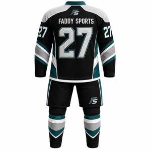 Ensemble d'uniformes de hockey sur glace personnalisés par sublimation, tenue d'entraînement professionnelle pour équipe, maillot de hockey respirant en maille avec chaussettes, vente en gros - Product Image 2