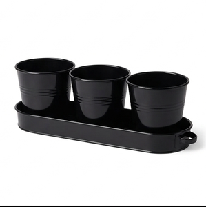 Ensemble de pots de fleurs classiques en métal thermolaqué avec plateau pour décoration de jardin intérieur/extérieur, taille personnalisable - Product Image 1