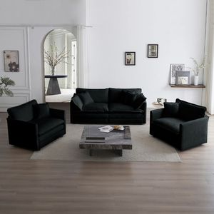 Set da Soggiorno Salvaspazio in 3 Pezzi Include 2 Poltrone e Divano a 2 Posti con Braccioli e Cuscini Decorativi di Ca - Product Image 1