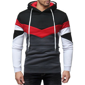 Men's Color Blocking Hoodie Slim Fit Casual <b>Sweatshirt</b> With Pocket Red White <b>Black</b> Gray Knitted Polyester Cotton Autumn Wear - Product Image 2