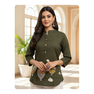 Wholesale Women <b>Indian</b> Traditional Rayon Embroidery Short <b>Top</b> Washable All Seasons Party Casual Apparel Global Trade - Product Image 2
