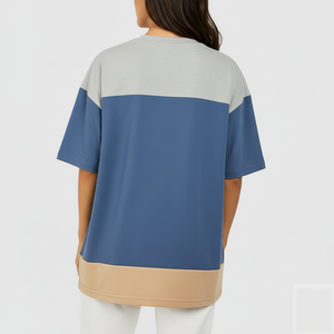 Camiseta de mujer de alta calidad, ecológica, 100% algodón, 220 g/m², manga corta, color block, corte holgado, hombros caídos. - Product Image 2