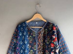 <b>Quilted</b> Cotton <b>Jacket</b> Women Floral <b>Pattern</b> O-Neck Full Sleeve Autumn Regular Length Patch Pocket Hand Embroidery GIFT FOR HER - Product Image 2