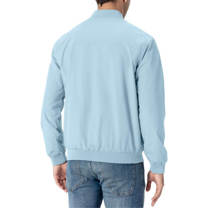 Chaqueta Bomber Azul Claro Personalizada para Hombre, Cierre Completo, Cuello Acanalado, Estilo Casual Minimalista, Ropa de Calle, Moderna y Elegante para Uso Diario - Product Image 2
