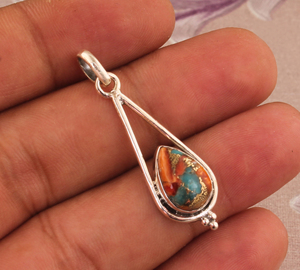 925 Sterling Silver Vintage Oyster Copper Turquoise Pendant Natural Gemstone Handmade Jewelry Wholesale <b>Boho</b> Statement <b>Necklace</b> - Product Image 1