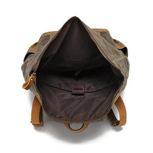 Grey Khaki Waxed Canvas <b>Backpack</b> Genuine Leather Straps Vintage Travel Daypack - Product Image 6