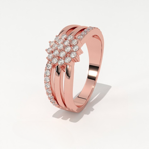 Anillo de compromiso y aniversario Aarinya para mujer, asimétrico, con diseño floral de rosas, en oro de 14K y diamantes cultivados en laboratorio con corte brillante. - Product Image 6