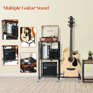 Supporto per Chitarra Pieghevole Multifunzionale con 3 Porte USB, 2 Prese AC, Porta Chitarre a 2 Livelli per Chitarre Acustiche, Elettriche e Bassi - Product Image 4