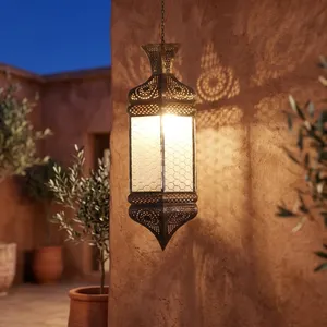 Mediterranean Metal Hanging <b>Lantern</b> Rectangle Outdoor Waterproof Entryway Light Home Decor - Product Image 1