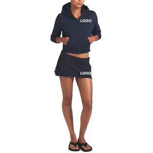 Conjunto de 2 piezas para mujer, sudadera con capucha de algodón y forro polar, minifalda, conjunto oversize, ropa de descanso, ropa urbana gruesa, personalizado OEM, marca privada - Product Image 5